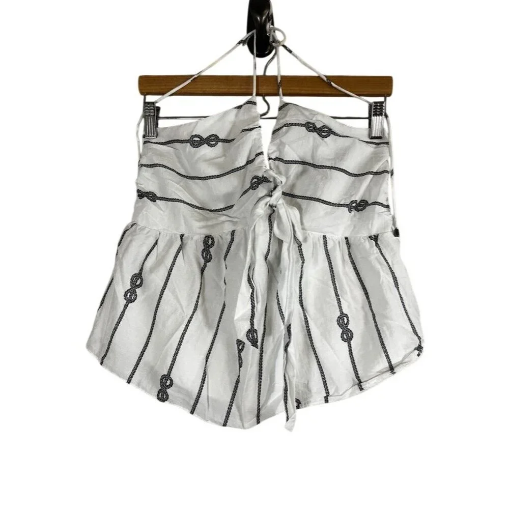 Neutral Halter Top White 6 Nautical Rope Flowy Coastal Resort Preppy Chic Artsy - Picture 2 of 10